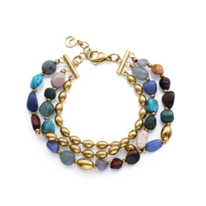 Pulsera Mujer Acero IP Dorado Múltiple con Piedras Naturales