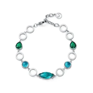 Pulsera Mujer Acero Chapado Plata 999 con Cristales Azules y Verdes