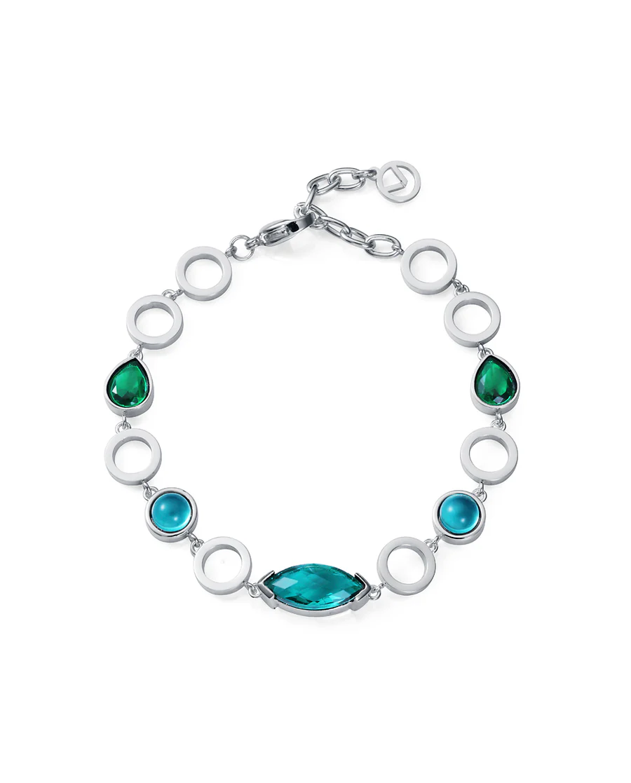 Pulsera Mujer Acero Chapado Plata 999 con Cristales Azules y Verdes