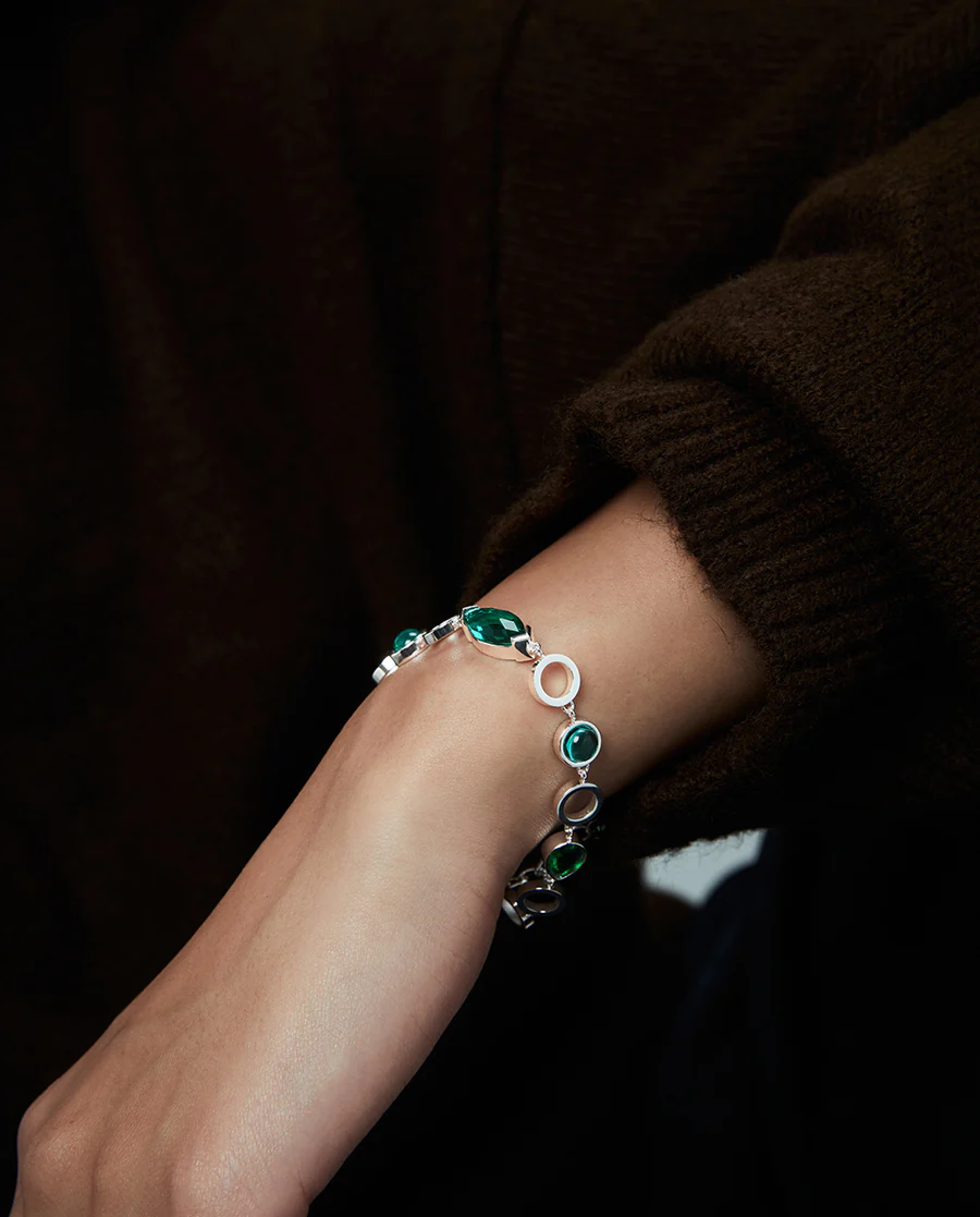 Pulsera Mujer Acero Chapado Plata 999 con Cristales Azules y Verdes - Imagen 3