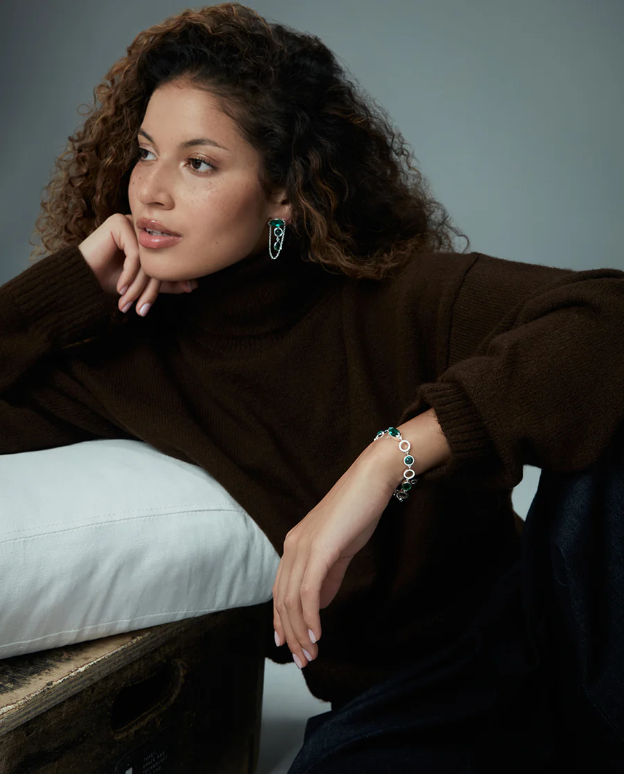 Pulsera Mujer Acero Chapado Plata 999 con Cristales Azules y Verdes - Imagen 2