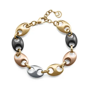 Pulsera Mujer Acero Calabrote IP Dorado, Negro y Rosa