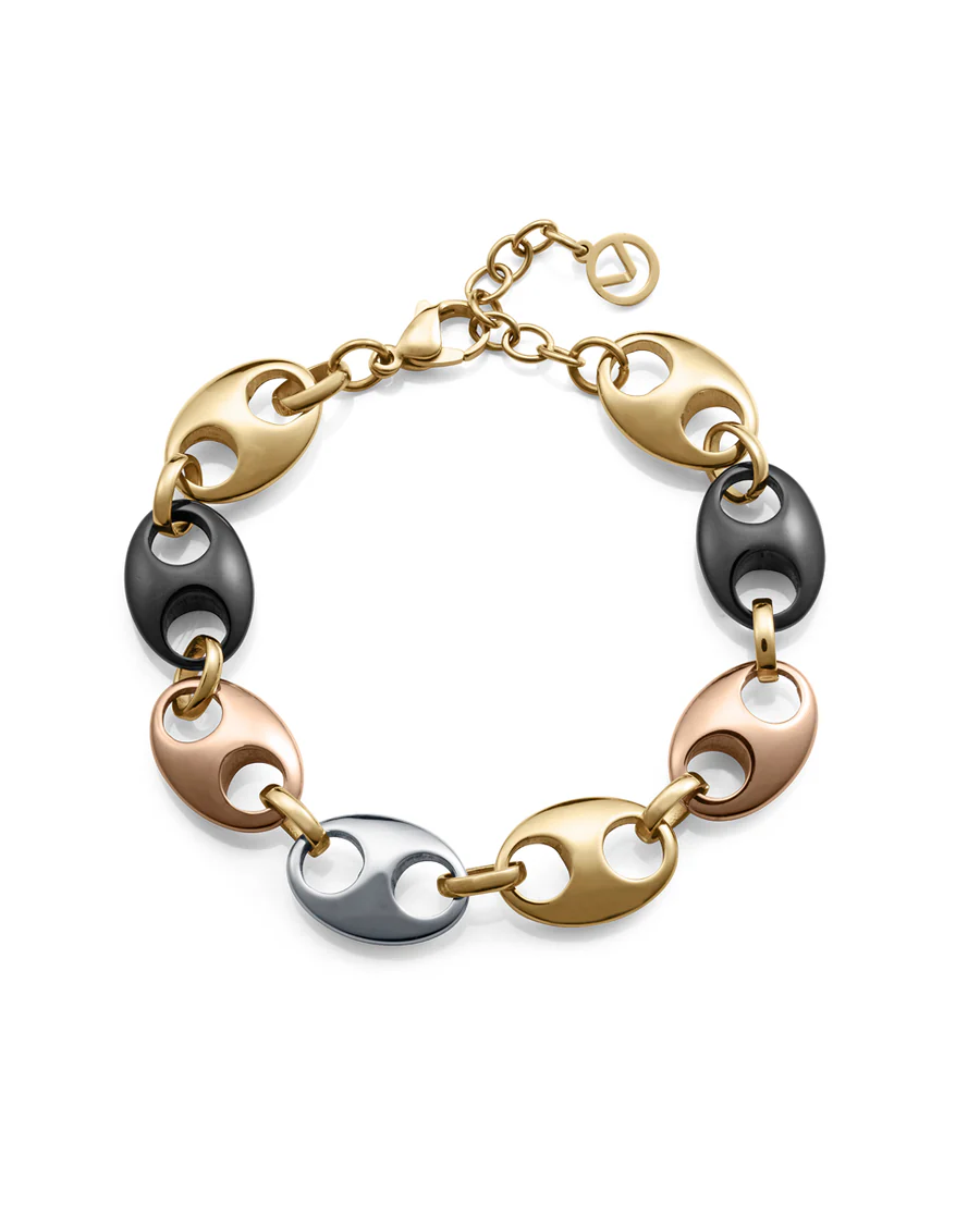 Pulsera Mujer Acero Calabrote IP Dorado, Negro y Rosa