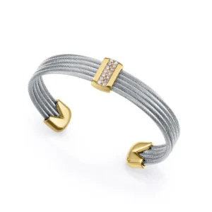 Pulsera Mujer Acero IP Dorado Múltiples Cables con Barra de Circonitas