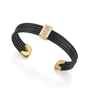 Pulsera Mujer Acero IP Negro y Dorado con Barra de Circonitas