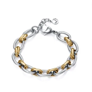Pulsera colección de Laura Escanes, de acero bicolor con eslabones en acero e Ip dorado, de mujer largo 17,5 + 2 cm extensión.